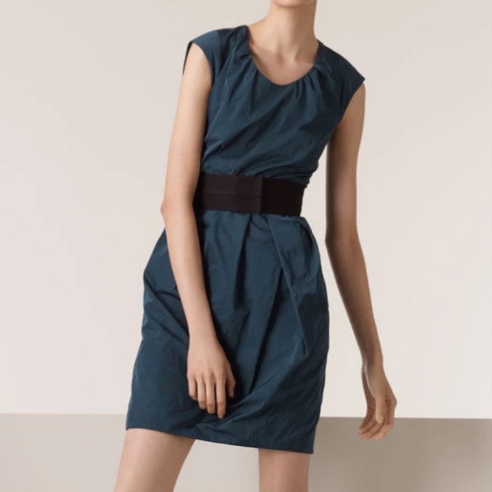 Lida Baday Teal silk Mini dress light blue EUC